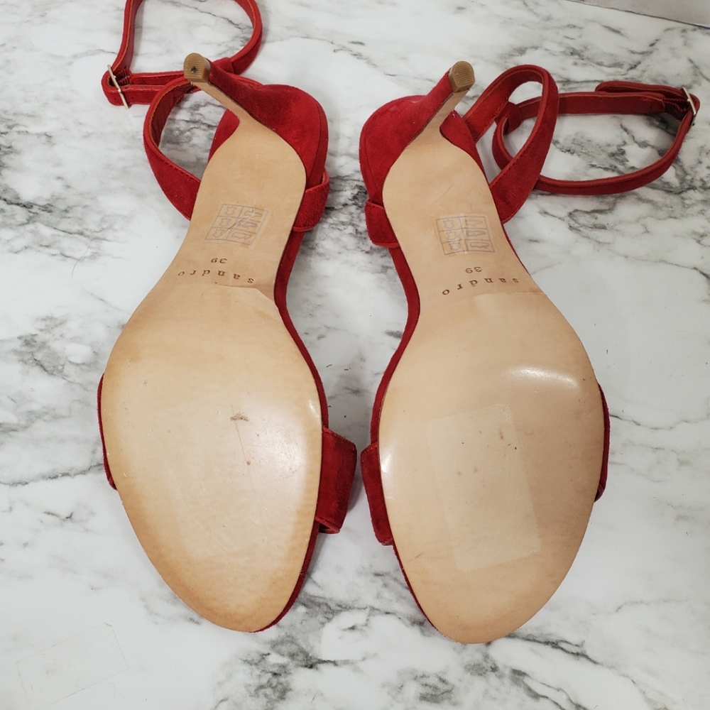 Sandro Nina Red Suede Ankle Buckle Heels. EU39 - Picture 9 of 10